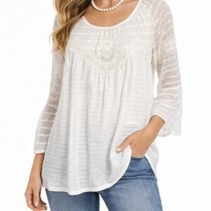 Lucky Brand Bohemian Lace Babydoll M Blouse Beachy Hippie Western Cowgirl Y2K